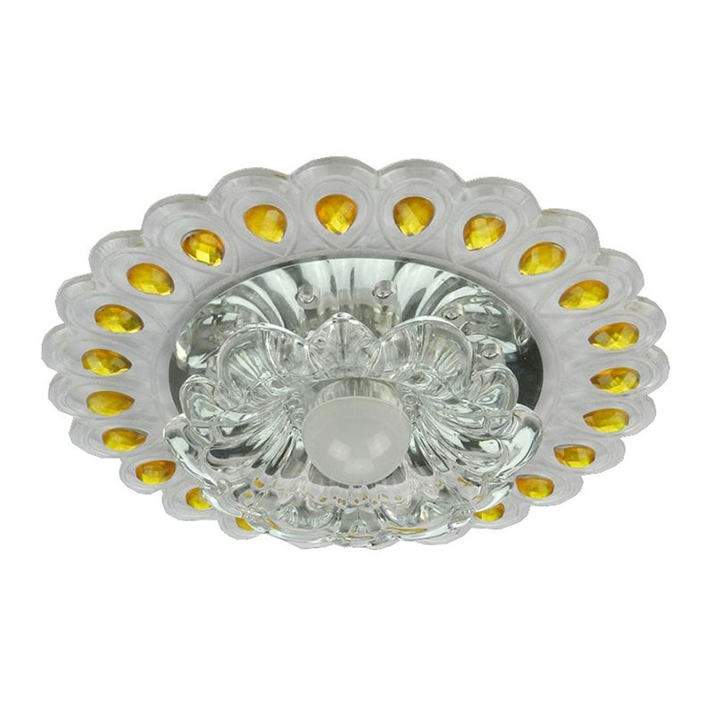 Blossoming Flower Entryway Flush Monte Lighting Crystal Minimalist LED Flush Mount Fixture in Clear