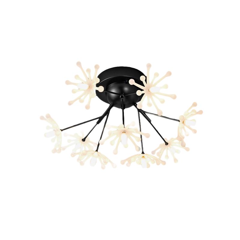 Nordic Firework Shape Semi Mount Lighting Metallic 9 Lights Bedroom LED Flush Lamp in Black/Gold