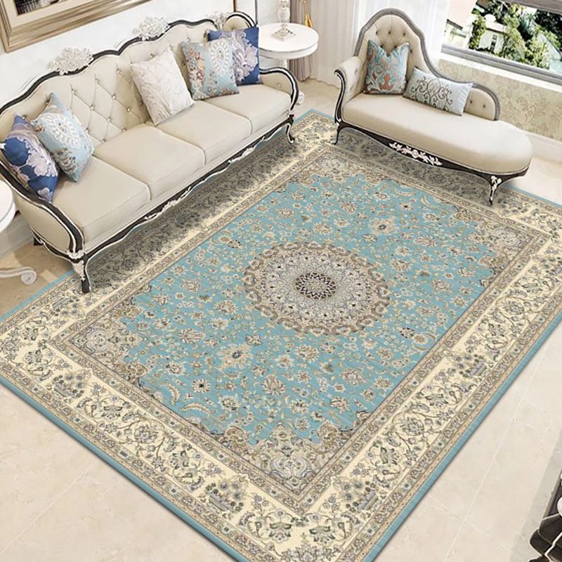 Moroccan Medallion Pattern Rug Polyester Carpet Stain Resistant Area Carpet for Home Decoration