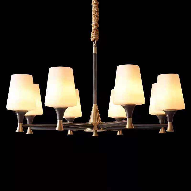 Cup Chandelier Light Fixture Traditional Opal Glass Pendant Lighting for Restaurant