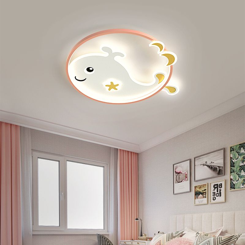 Whale Cartoon Ceiling Lamp Modern Creative Flush-mount Lamp for Kid's Room