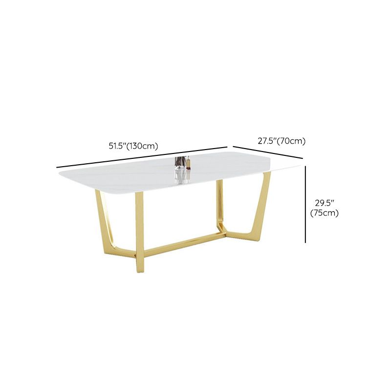 Glam Dinette Table Stone Rectangle Dining Room Table in White