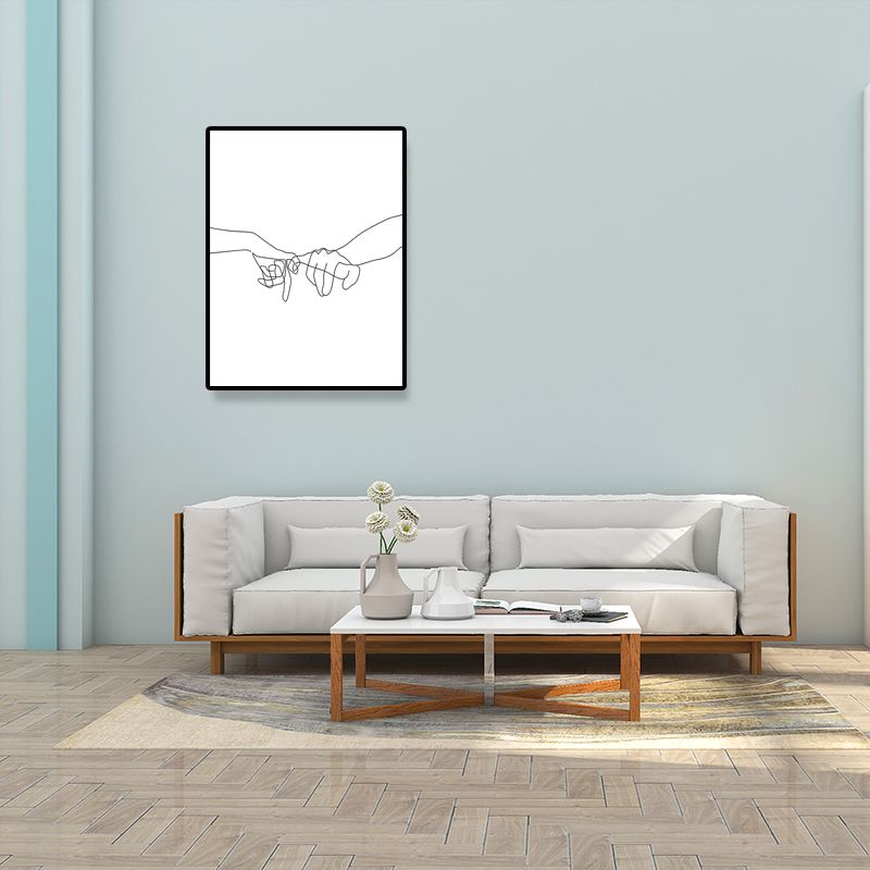 Canvas White Painting Nordic Charcoal Drawings Hand in Hand Wall Art Decor, Multiple Sizes
