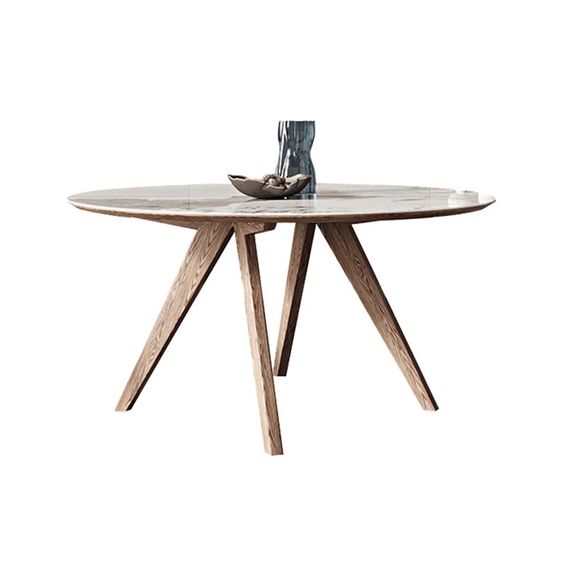 White Sintered Stone Top Table Round Home Kitchen Dinner with Natural Legs