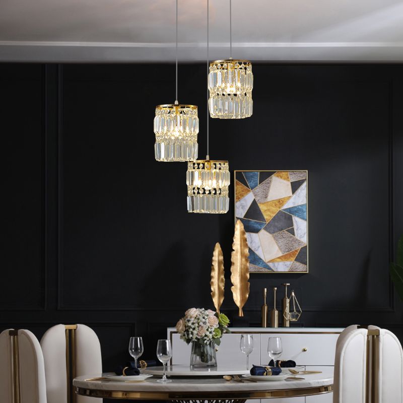 Illuminazione a sospensione di tonalità cilindrica Lampada sospesa in cristallo moderno