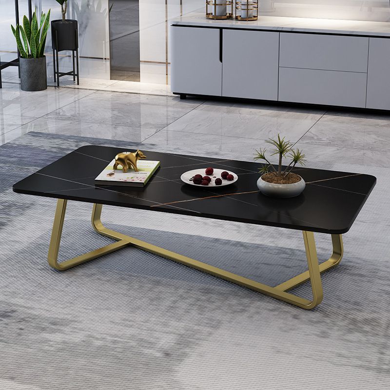 Cross Legs Stone Top Cocktail Table,Glam Stoen Rectangular Coffee Table