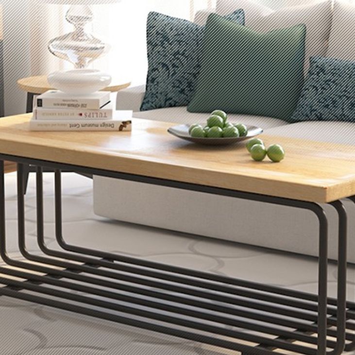Metal Frame 1 Single Coffee Table Nordic Wood Rectangular Cocktail Table with Storage