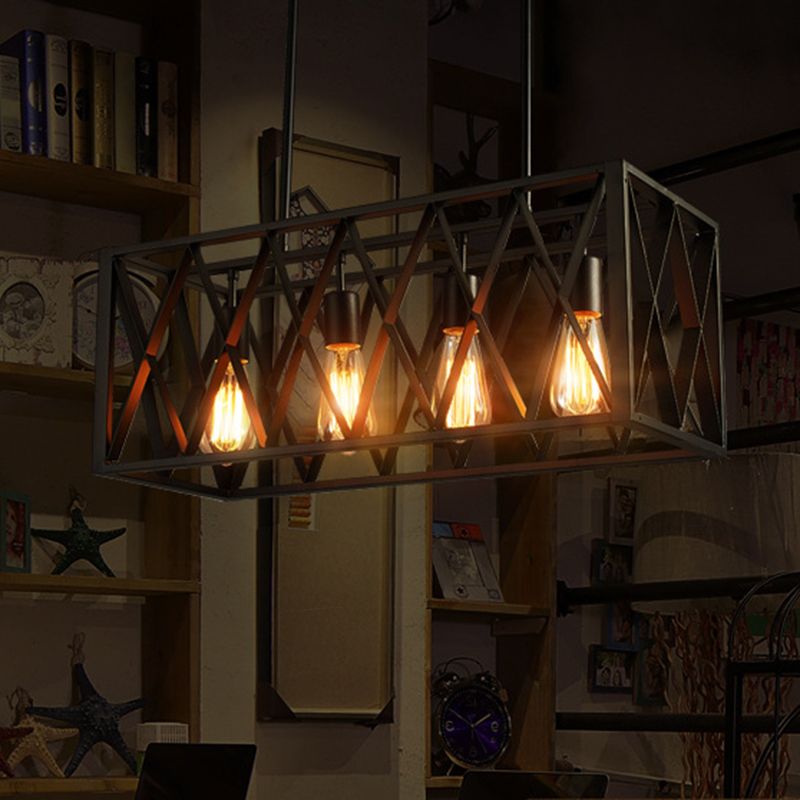 Rectangular Island Light Industrial Style Industrial Ironwork Lighting for Bar