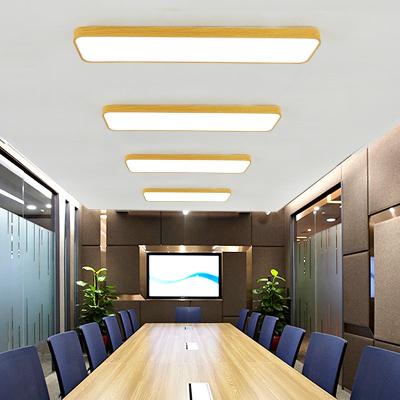 Light-Wood Grain Rectangle Flush Lamp Minimalistic LED Aluminum Flush Mount Ceiling Light