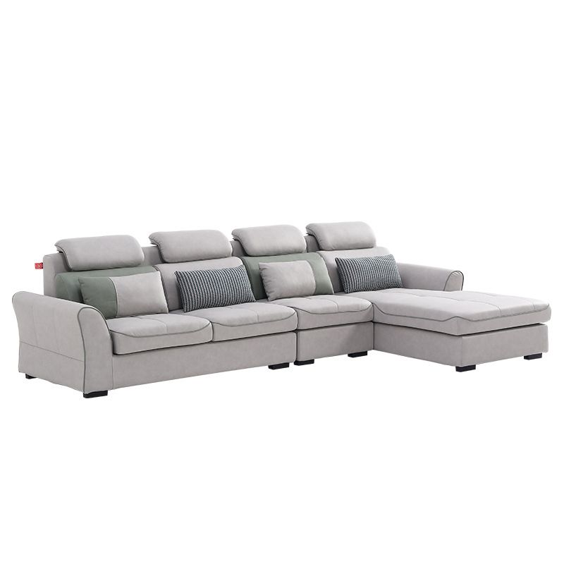 Modern Biscuit Back Sofa with Chaise Linen/Faux Leather Flared Arm Sofa in Gray