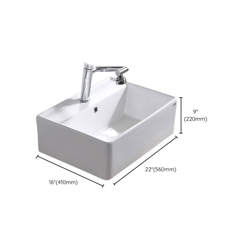 Contemporary Bathroom Sink Pop-Up Drain Porcelain Rectangular Vessel Lavatory Sink