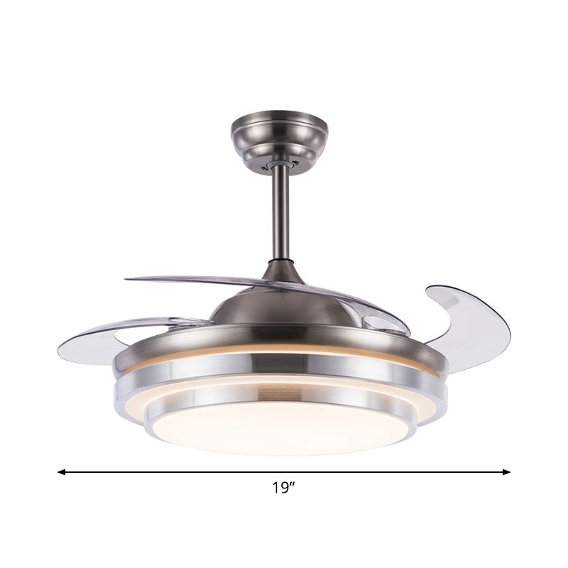 19 "breite 2-stufige Halbflush-Mount-Einfachheit Acryl-LED Silberanhänger Lüfterleuchte mit 4 Klingen