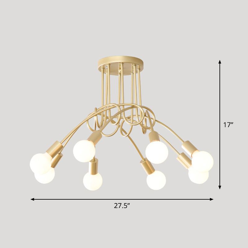 Lámpara de techo semi empotrada de metal estilo loft para dormitorio con diseño de bombilla abierta