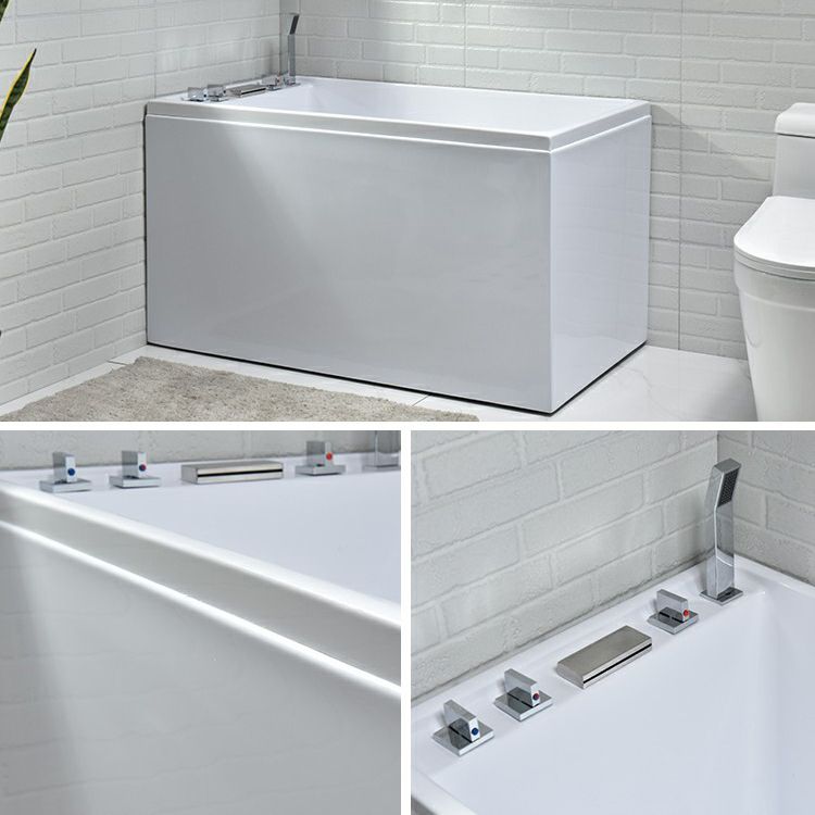 Modern Rectangle Bathtub with Drain White Acrylic Soaking Tub