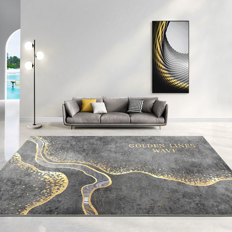 Modern Living Room Area Rug Color Block Polyester Area Carpet Non-Slip Backing Rug