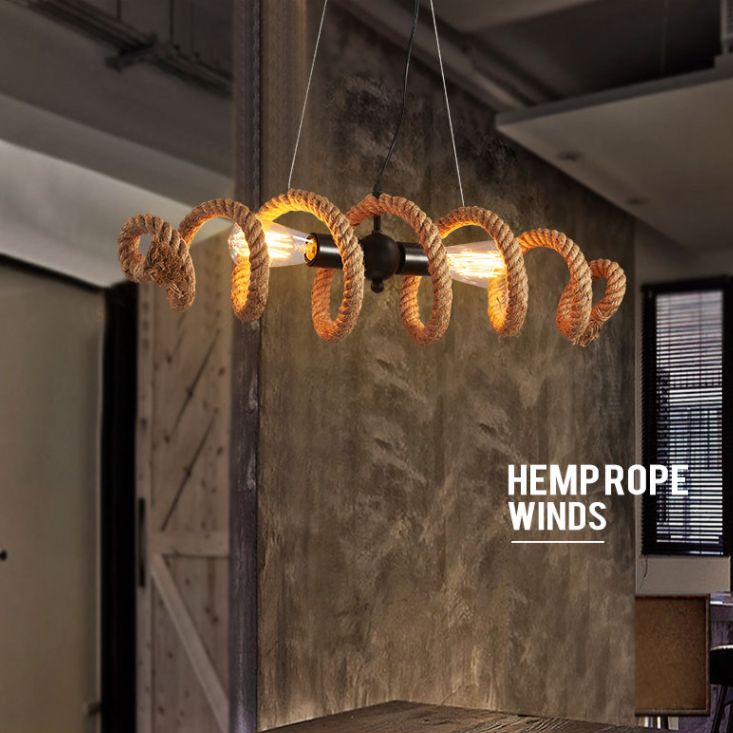 Spring-shaped Hemp Rope Creative Chandelier Industrial Style 2-Lights Suspension Lighting Fixture for Restaurant