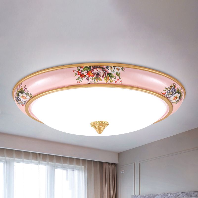 Rosafarbene LED-Unterputzleuchte im Bauernhausstil mit weißem Glasschalenschirm, Unterputzbeleuchtung in warmem/weißem Licht für Schlafzimmer, 13"/16"/19,5" B