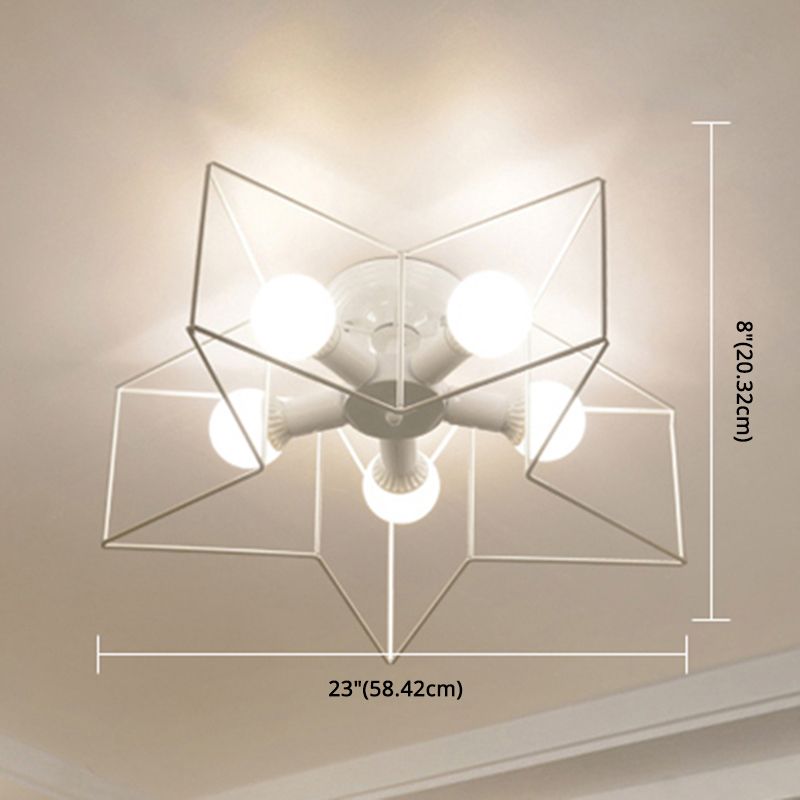 5 Bulbs Industrial Style Ceiling Light Flush Mount Dining Room Lighting Fixture with Iron Frame Lampshade