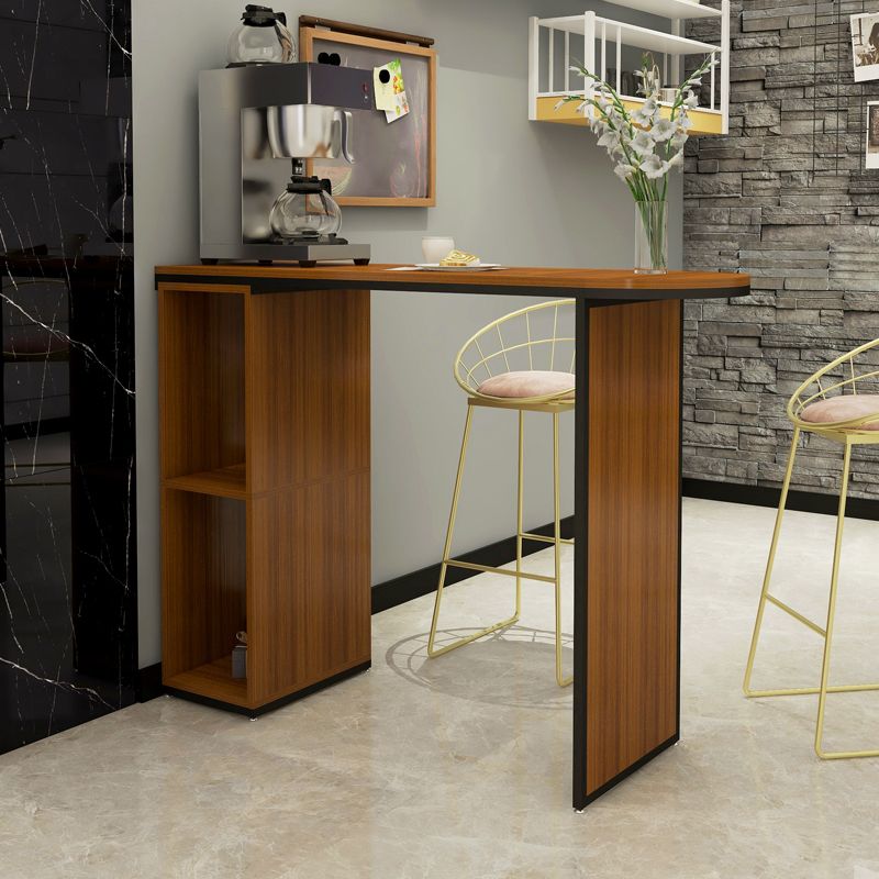 Wood Bar Table with Storage Glam Pub Table with Double Pedestal