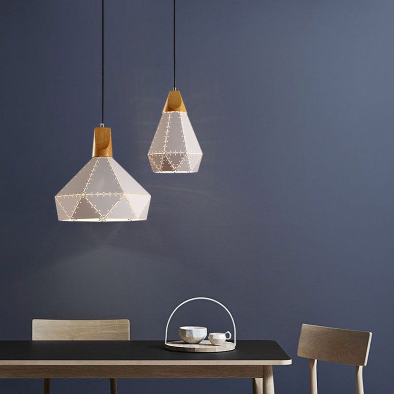 Macaron Metal Diamond Drop Lamp 1-Light Dining Room Pendant Light Fixture