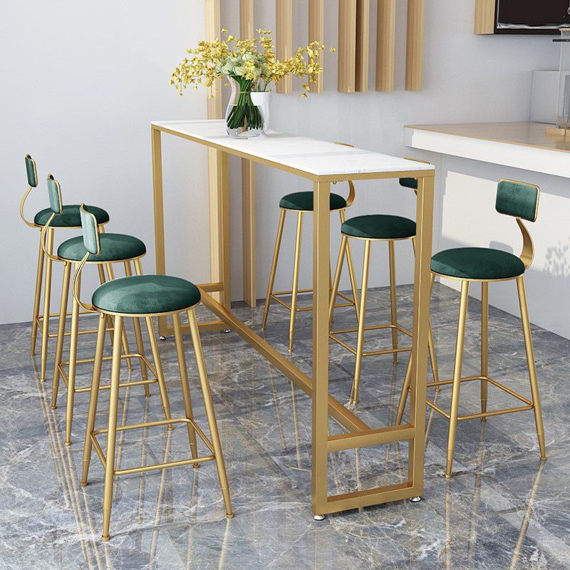 Stone Bar Dining Table Glam Style Rectangle Bar Table with Trestle Pedestal for Kitchen