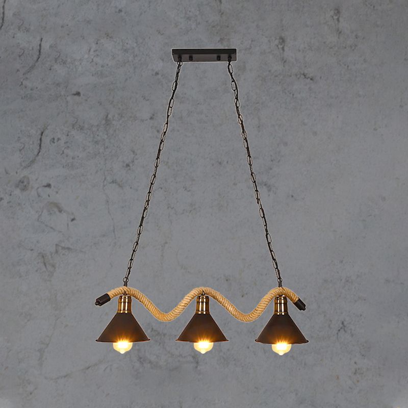 American Industrial Hemp Rope Pendant Light Vintage Hanging Light for Loft Living Room