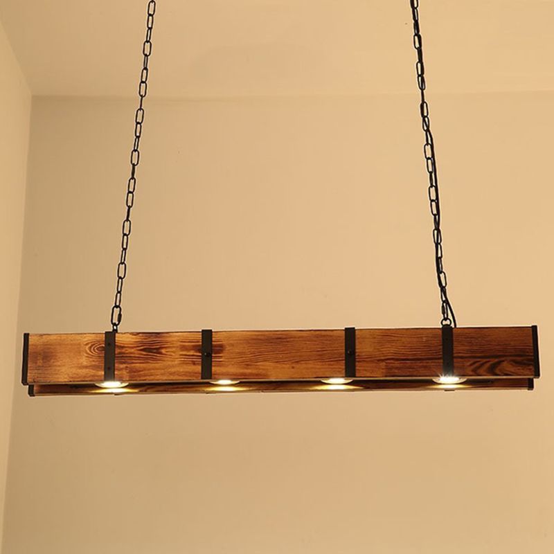 Linear Wood Island Lighting Industrial Loft Vintage Ceiling Lights for Bar