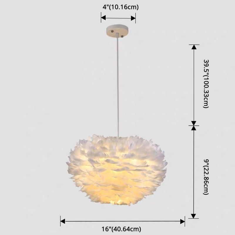 White Feather Pendant Lighting Modern Nordic Creative Globe Hanging Ceiling Light for Bedroom
