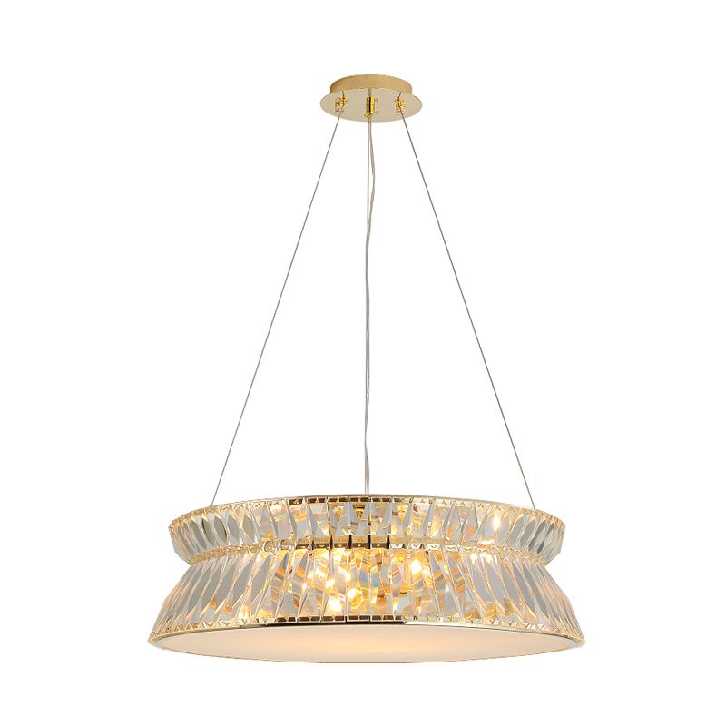 Modernism 4 Bulbs Ceiling Chandelier Drum Hanging Pendant Light with Clear Crystal Shade