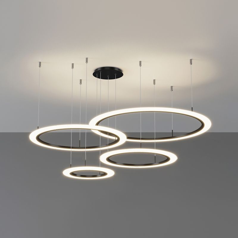 Luces de lámpara de lámpara de sombra redonda moderna accesorios de iluminación de araña de metal en negro