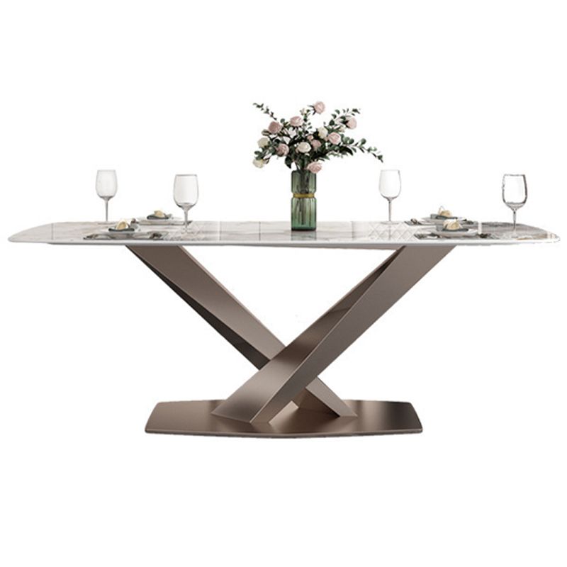 Traditional Luxury Dinner Table Rectangle Pedestal Table with Steel Base
