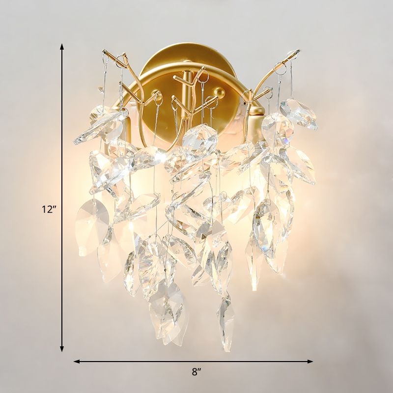 Postmodern Leaf Faceted Crystal Wall Mount Light 4 Lights Sconce Light Fixture in Brass