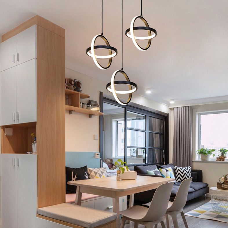 Black Circling Rings Pendant Light Minimalist Aluminum Suspension LED Light Fixture