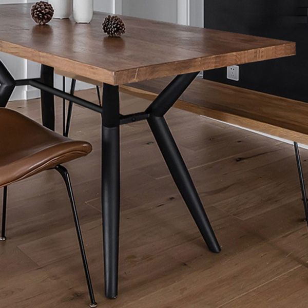 Rectangle Industrial Dining Table Wood Color Fixed Table with Solid Wood