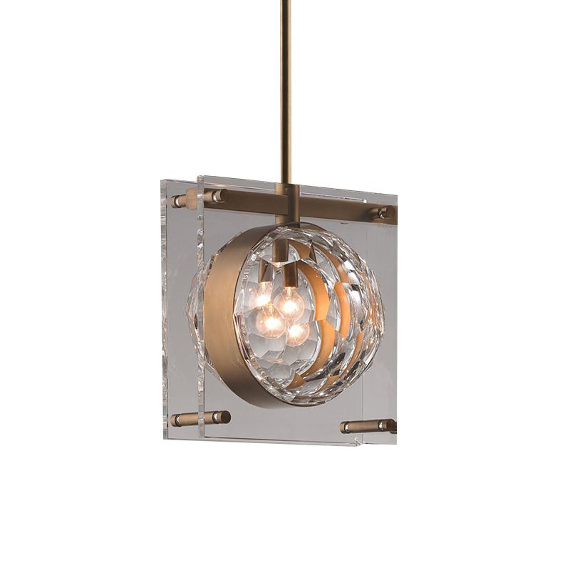 Modernisme mondial en cristal biseauté 1 chambre légère suspendue au plafond suspendu avec panneau de 2 carrés en laiton
