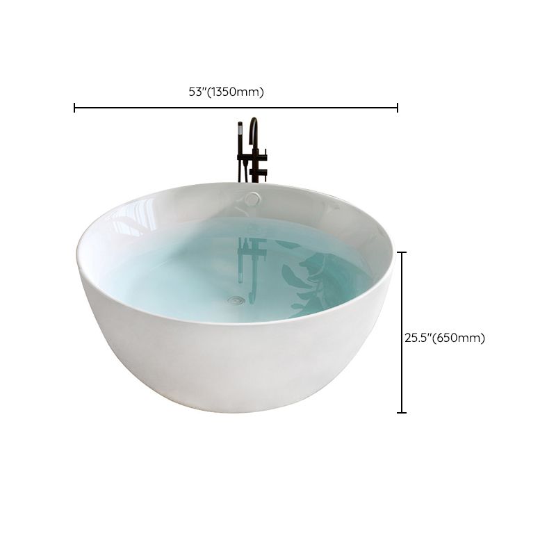 Round White Acrylic-Fiberglass Bathtub Soaking Freestanding Bath Tub