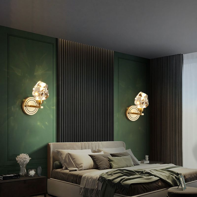 Modern Romantic Geometric Wall Sconce Copper Indoor LED Wall Light with Crystal Shade