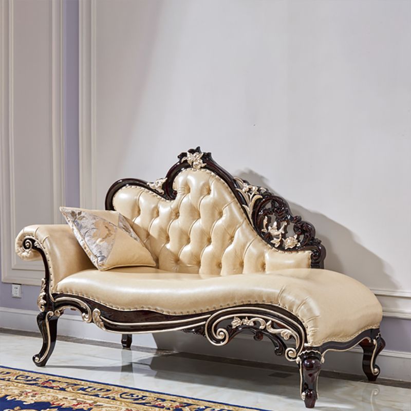 Traditional Genuine Leather Chair One Armed Rolled Arms Accent Chaise