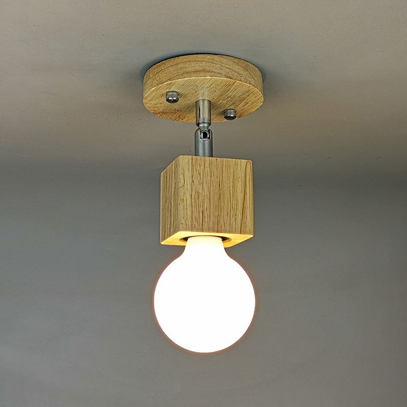 Cube Shaped Wooden Vanity Wall Sconce Nordic Beige Wall Mounted Lamp for Bathroom Hallway