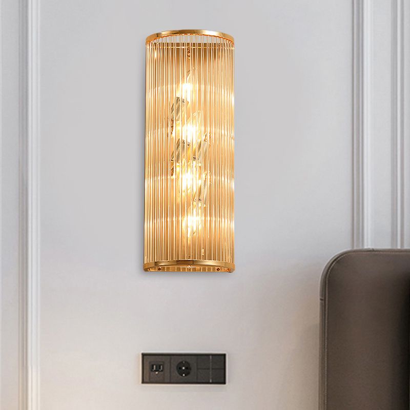 Minimalism Cylinder Wall Mount Lamp Crystal Rod 4 Lights Hallway Wall Sconce Lighting in Gold