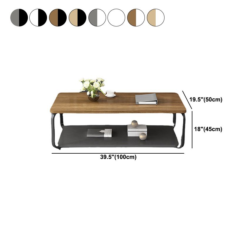 Modern Metal 4 Legs Cocktail Table with Shelf Rectangle Coffee Table
