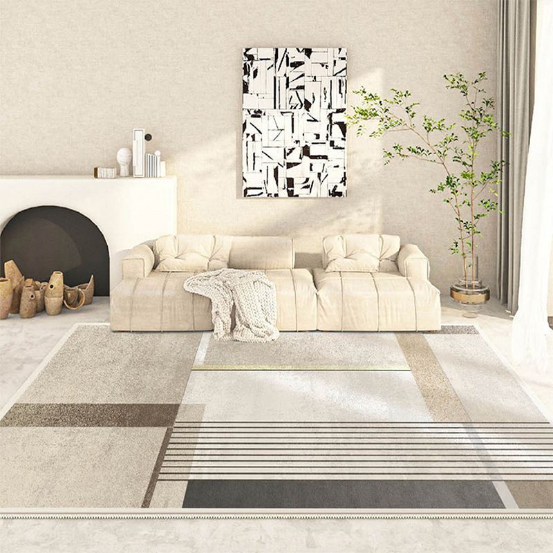Light Brown Simple Rug Polyester Line Rug Non-Slip Backing Area Rug for Home Decor