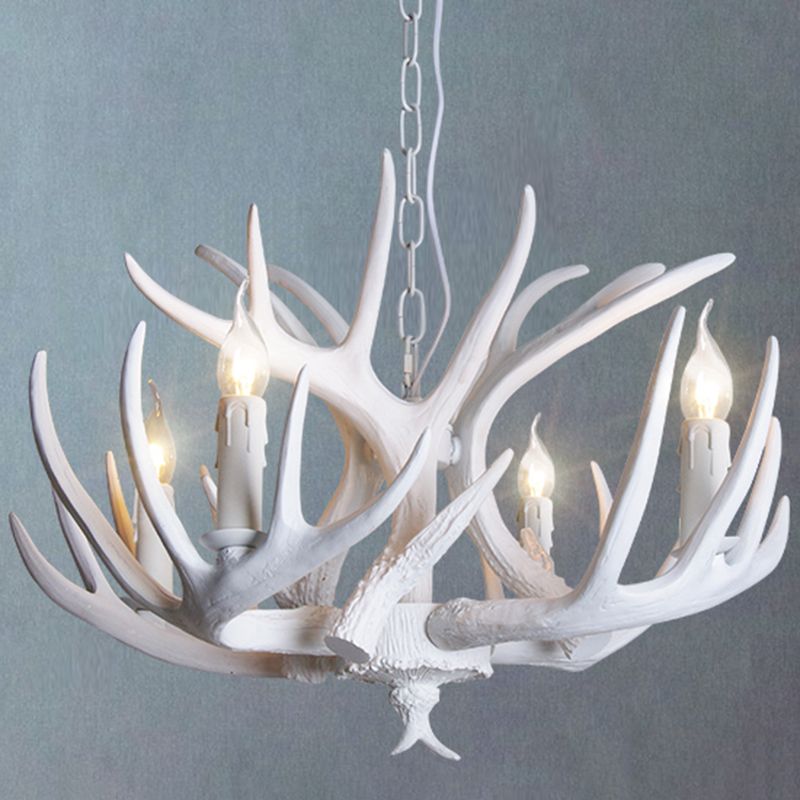 Resin Antler Shaped Suspension Lighting Rustic Living Room Chandelier Light Fixture