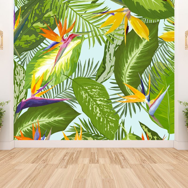Tropical Flower Print Wall Mural Non-Woven Waterproof Soft Color Wall Art for Bathroom