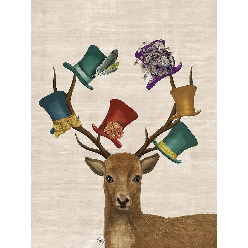 Non-Woven Washable Murals Nordic Elk with Top Hats Patterned Wall Covering in Brown