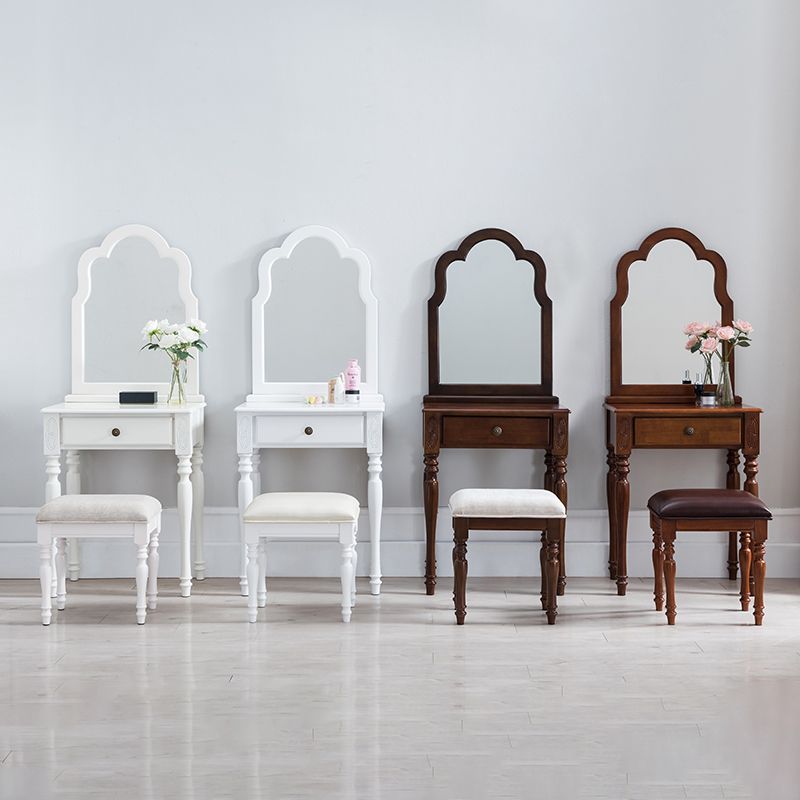 Traditional Wooden Vanity Makeup Table Set 1 Drawers Dressing Table with Mirror