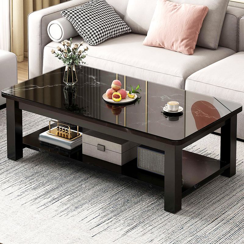4 Legs Rectangle Cocktail Table Contemporary Single Coffee Table with Shelf