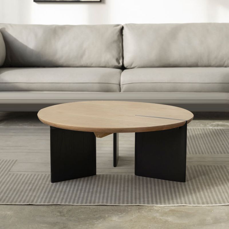 Scandinavian Round Solid Wood Coffee Table with 2 Legs Coffee in Brone