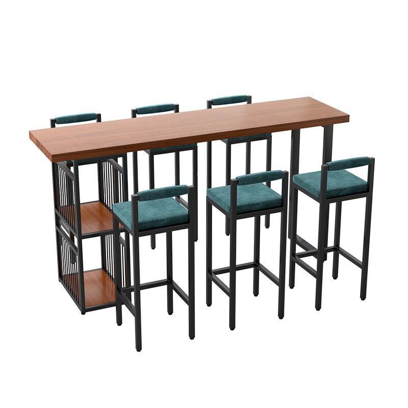 Modern 1/4/7 Pieces Bar Table Set Rectangle Pine Wood Counter Table with High Stools