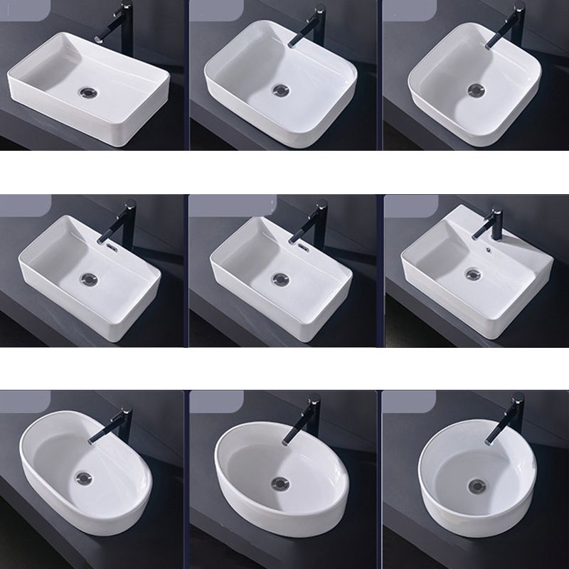 Modern Vessel Bathroom Sink Rectangular Porcelain Basin Sink (Not Include Faucet)